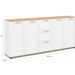 IDMarket Buffet 180 cm XXL 4 portes avec 3 tiroirs bois et blanc* Buffets