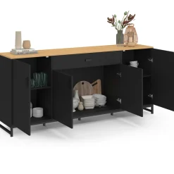 IDMarket Buffet 180 cm XXL 4 portes et 1 tiroir bois et noir* Meubles Tiroirs|Meubles Bas