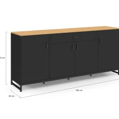 IDMarket Buffet 180 cm XXL 4 portes et 1 tiroir bois et noir* Meubles Tiroirs|Meubles Bas