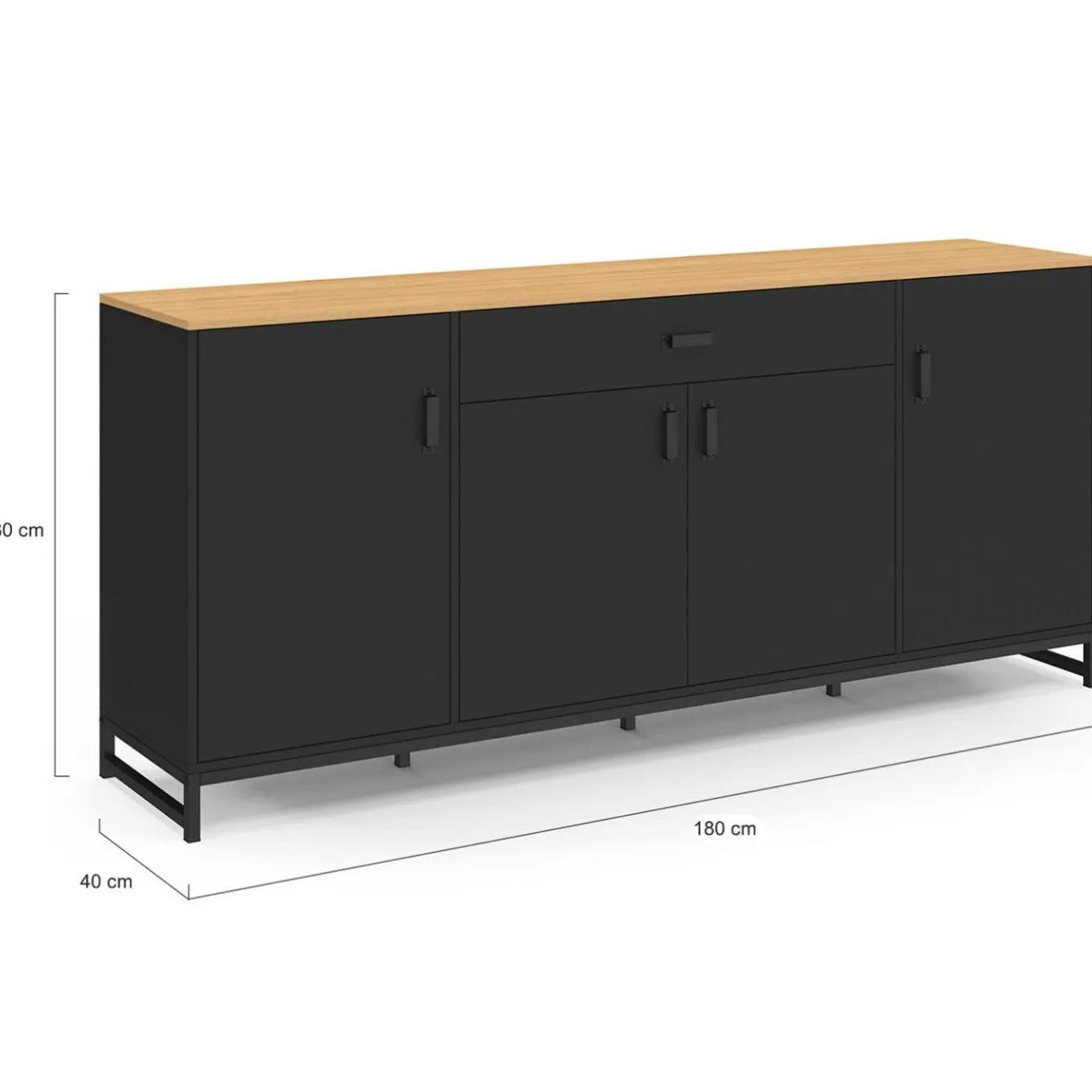 IDMarket Buffet 180 cm XXL 4 portes et 1 tiroir bois et noir* Meubles Tiroirs|Meubles Bas