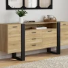 IDMarket Buffet 180 cm XXL 3 portes et 3 tiroirs avec niche bois et noir* Meubles Noirs|Meubles En Bois
