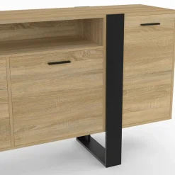 IDMarket Buffet 180 cm XXL 3 portes et 3 tiroirs avec niche bois et noir* Meubles Noirs|Meubles En Bois