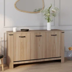 IDMarket Buffet 3 portes 140 cm en bois clair* Collection Design|Collection Contemporaine