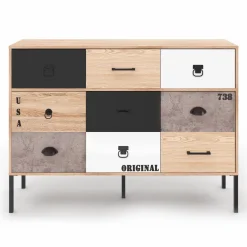 IDMarket Buffet 3 portes 3 tiroirs design industriel dépareillé* Meubles Tiroirs|Collection Industrielle