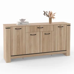 IDMarket Buffet 4 portes avec tiroir bois clair 160 cm* Collection Design|Collection Contemporaine