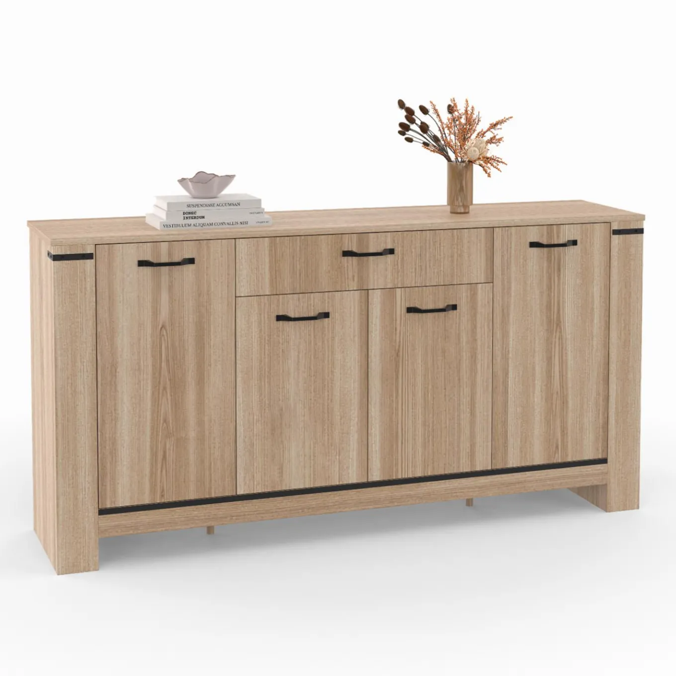 IDMarket Buffet 4 portes avec tiroir bois clair 160 cm* Collection Design|Collection Contemporaine
