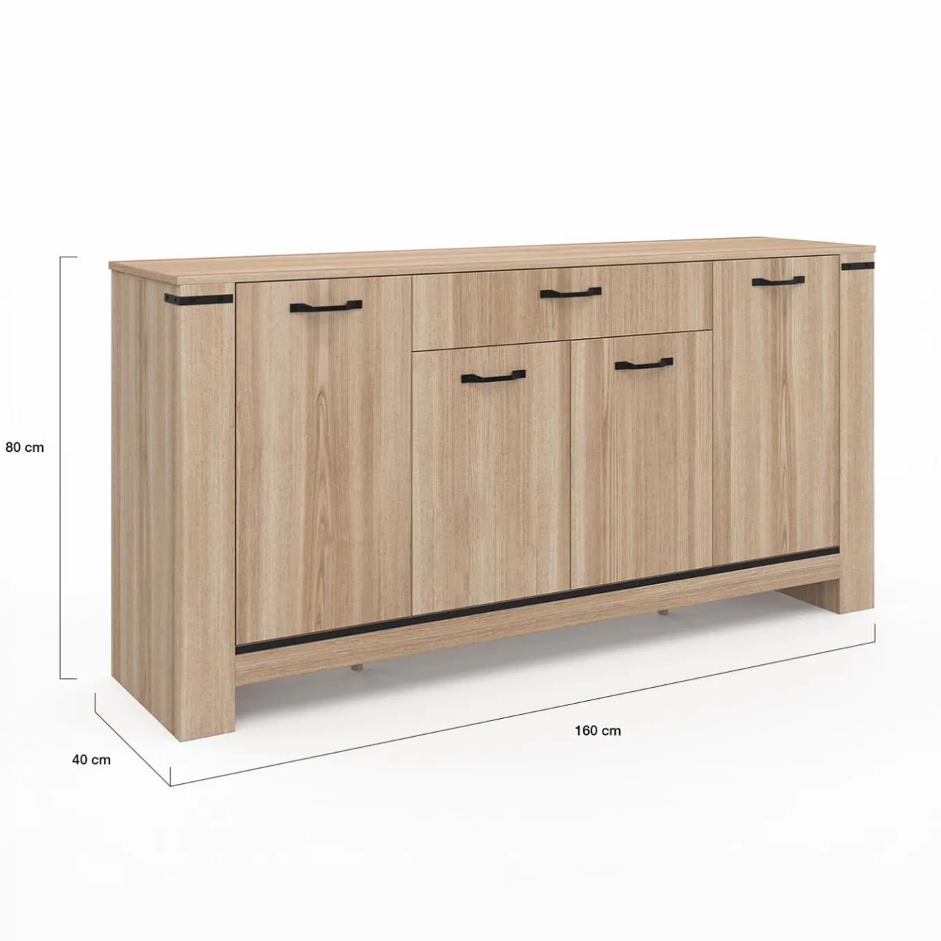 IDMarket Buffet 4 portes avec tiroir bois clair 160 cm* Collection Design|Collection Contemporaine