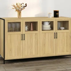 IDMarket Buffet 4 portes avec vitrines 140cm design industriel* Buffets|Salle À Manger Complète