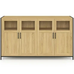 IDMarket Buffet 4 portes avec vitrines 140cm design industriel* Buffets|Salle À Manger Complète