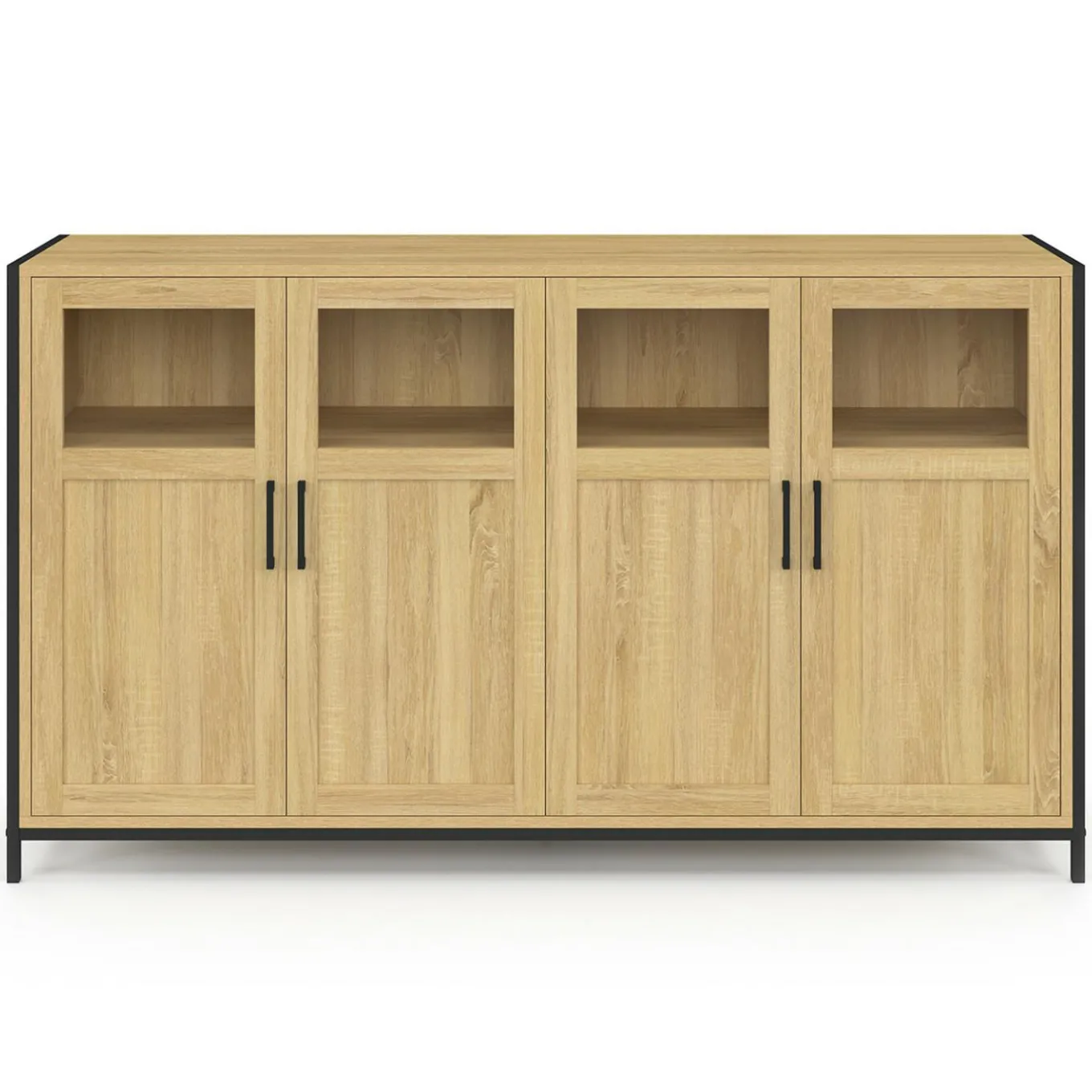 IDMarket Buffet 4 portes avec vitrines 140cm design industriel* Buffets|Salle À Manger Complète