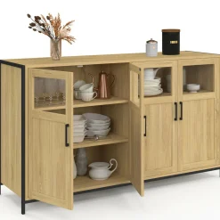 IDMarket Buffet 4 portes avec vitrines 140cm design industriel* Buffets|Salle À Manger Complète