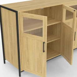 IDMarket Buffet 4 portes avec vitrines 140cm design industriel* Buffets|Salle À Manger Complète