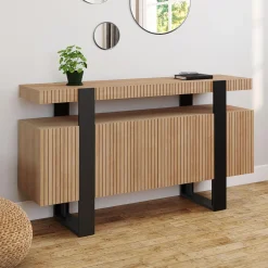 IDMarket Buffet 4 portes effet lattes* Meubles En Bois|Collection Design