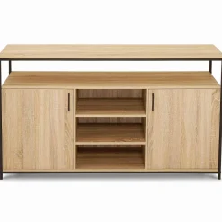 IDMarket Buffet 2 portes industriel avec 3 étagères 140 cm* Collection Industrielle|Salle À Manger Complète