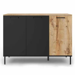 IDMarket Buffet 3 portes industriel bois et métal noir* Collection Industrielle|Salle À Manger Complète