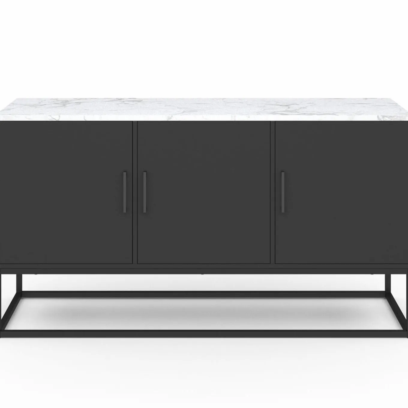 IDMarket Buffet bas 113 cm 3 portes noires plateau effet marbre blanc* Salon Complet|Buffets