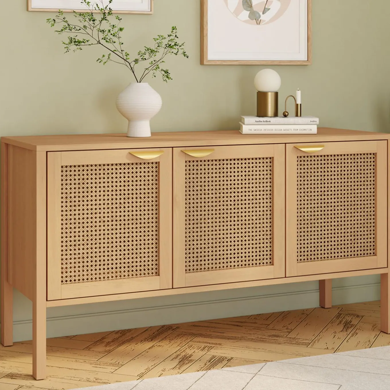 IDMarket Buffet bas 3 portes avec cannage 110 cm* Collection Cannage|Buffets