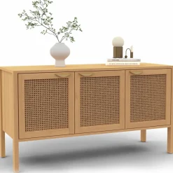 IDMarket Buffet bas 3 portes avec cannage 110 cm* Collection Cannage|Buffets