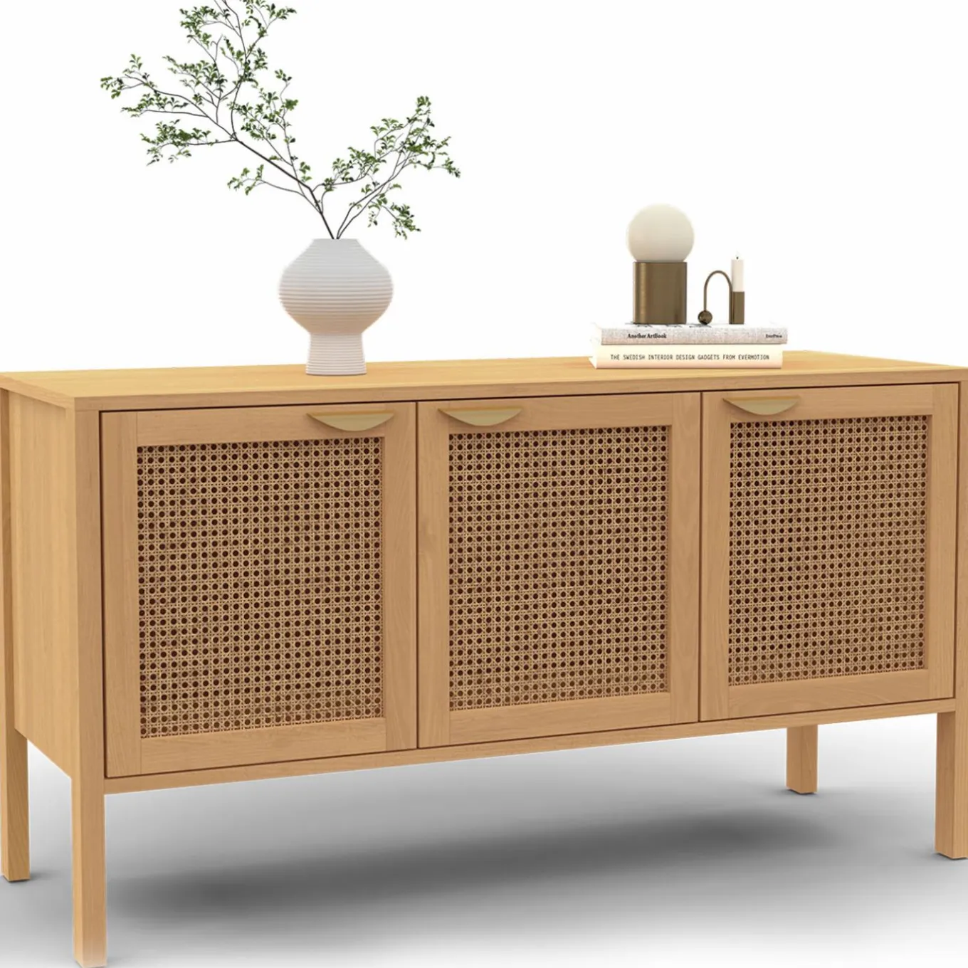 IDMarket Buffet bas 3 portes avec cannage 110 cm* Collection Cannage|Buffets