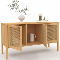 IDMarket Buffet bas 3 portes avec cannage 110 cm* Collection Cannage|Buffets