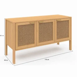 IDMarket Buffet bas 3 portes avec cannage 110 cm* Collection Cannage|Buffets