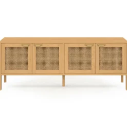 IDMarket Buffet bas 4 portes bois et cannage 160 cm* Collection Cannage|Buffets