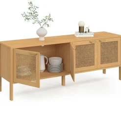 IDMarket Buffet bas 4 portes bois et cannage 160 cm* Collection Cannage|Buffets