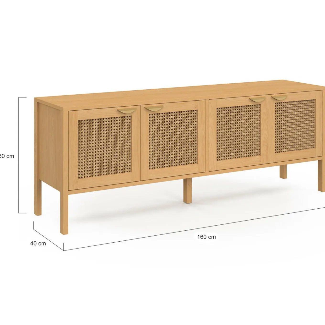 IDMarket Buffet bas 4 portes bois et cannage 160 cm* Collection Cannage|Buffets