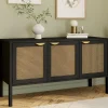 IDMarket Buffet bas 3 portes bois noir et cannage 110 cm* Collection Cannage|Salle À Manger Complète