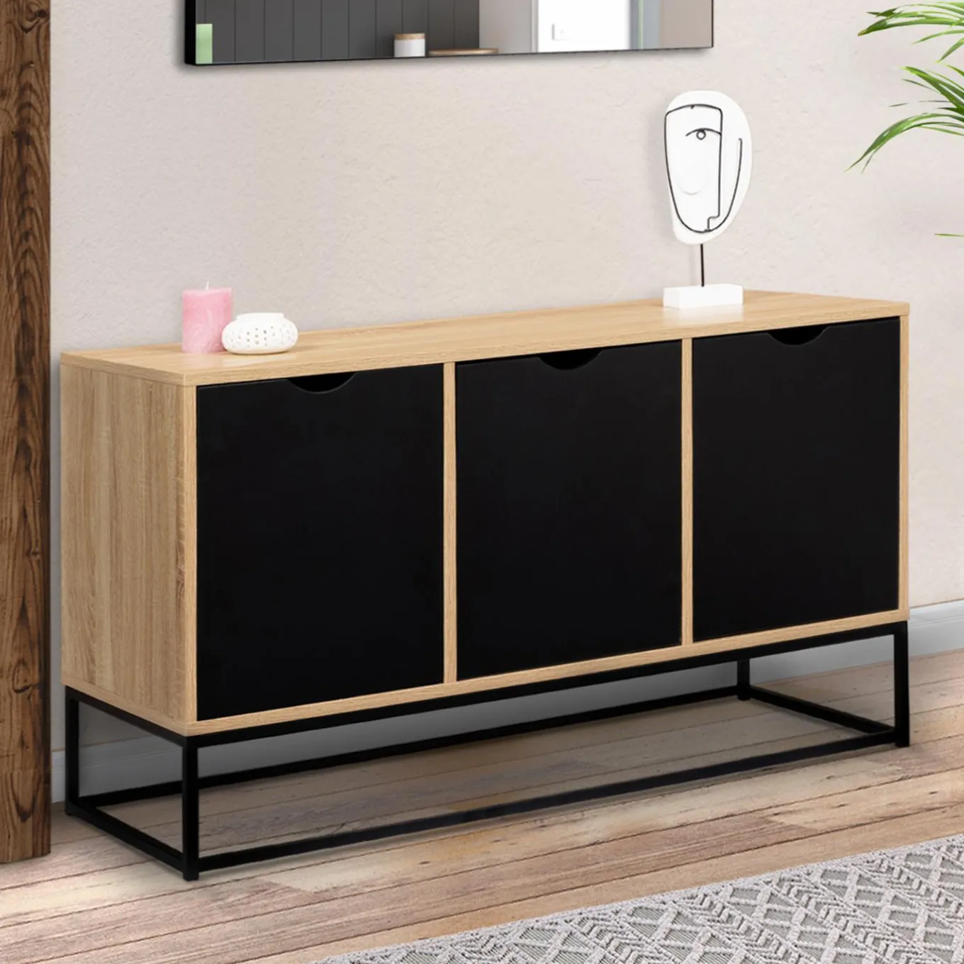 IDMarket Buffet bas 3 portes industriel* Meubles Bas|Salle À Manger Complète