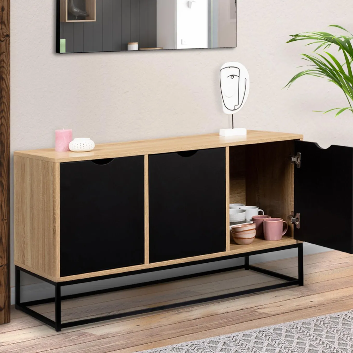 IDMarket Buffet bas 3 portes industriel* Meubles Bas|Salle À Manger Complète