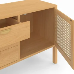 IDMarket Buffet bas bois et cannage 140 cm avec 2 portes et 3 tiroirs* Collection Cannage|Salle À Manger Complète