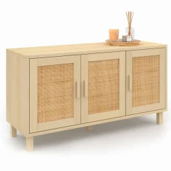 IDMarket Buffet bas bois et cannage 3 portes* Collection Cannage|Collection Vintage