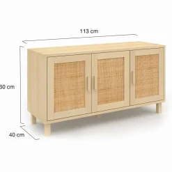 IDMarket Buffet bas bois et cannage 3 portes* Collection Cannage|Collection Vintage