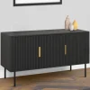 IDMarket Buffet bas bois noir 110cm 3 portes effet lattes* Buffets