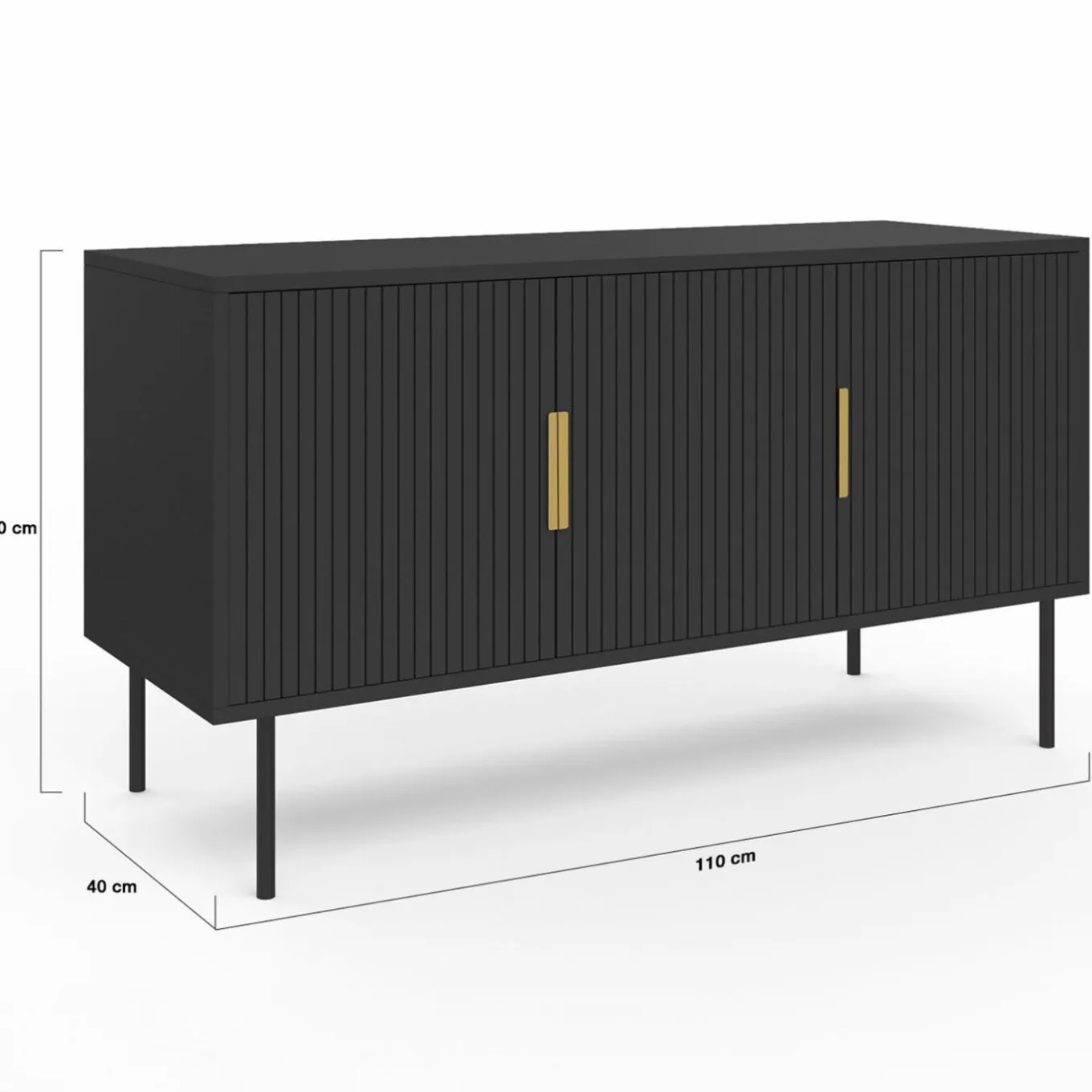 IDMarket Buffet bas bois noir 110cm 3 portes effet lattes* Buffets
