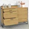 IDMarket Buffet bas de cuisine 120 cm 3 tiroirs design industriel* Meubles Tiroirs|Meubles De Cuisine Avec Plan De Travail