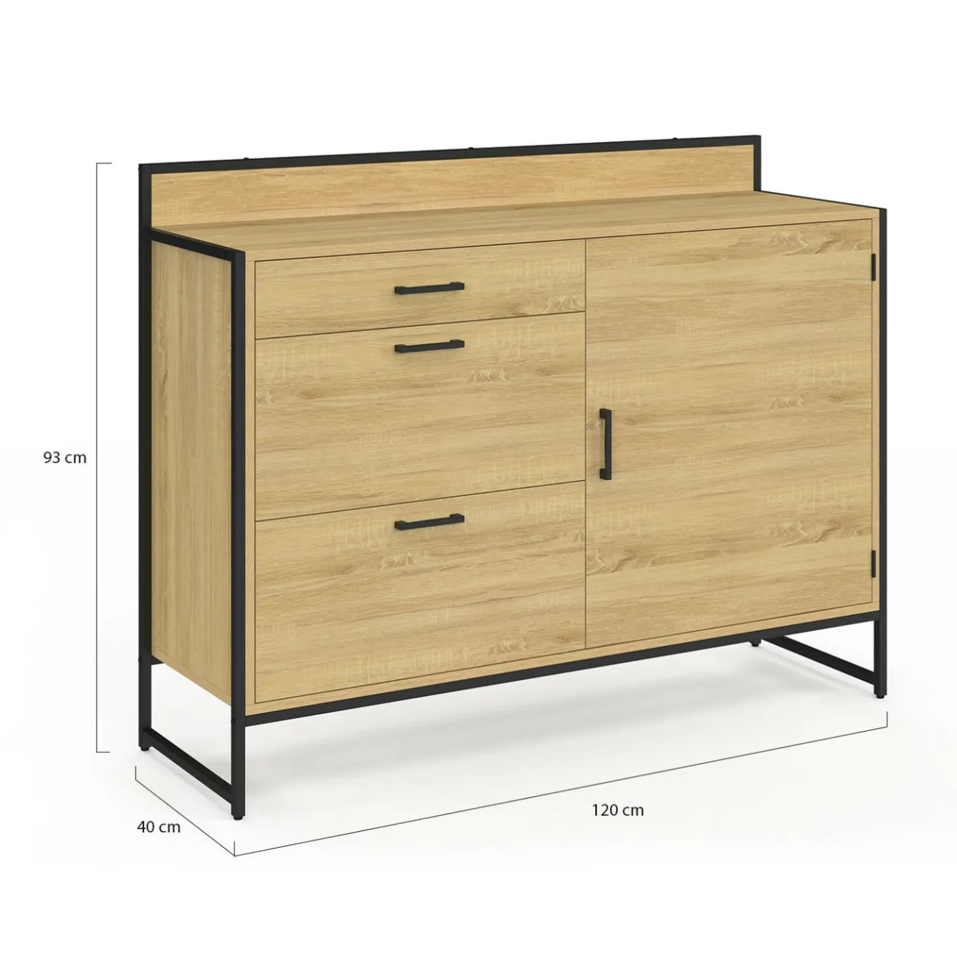 IDMarket Buffet bas de cuisine 120 cm 3 tiroirs design industriel* Meubles Tiroirs|Meubles De Cuisine Avec Plan De Travail
