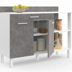 IDMarket Buffet bas de cuisine blanc 120 cm 2 portes + tiroir effet béton* Meubles Tiroirs|Meubles Bas