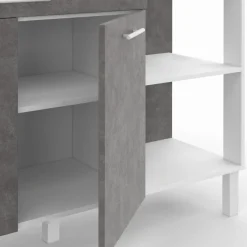 IDMarket Buffet bas de cuisine blanc 120 cm 2 portes + tiroir effet béton* Meubles Tiroirs|Meubles Bas