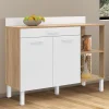 IDMarket Buffet bas de cuisine bois façon hêtre 120 cm 2 portes + tiroir blanc* Meubles Tiroirs|Meubles Bas