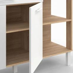 IDMarket Buffet bas de cuisine bois façon hêtre 120 cm 2 portes + tiroir blanc* Meubles Tiroirs|Meubles Bas