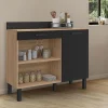 IDMarket Buffet bas de cuisine en bois façon hêtre 100 cm porte + tiroir noir* Meubles De Cuisine Avec Plan De Travail|Buffets De Cuisine