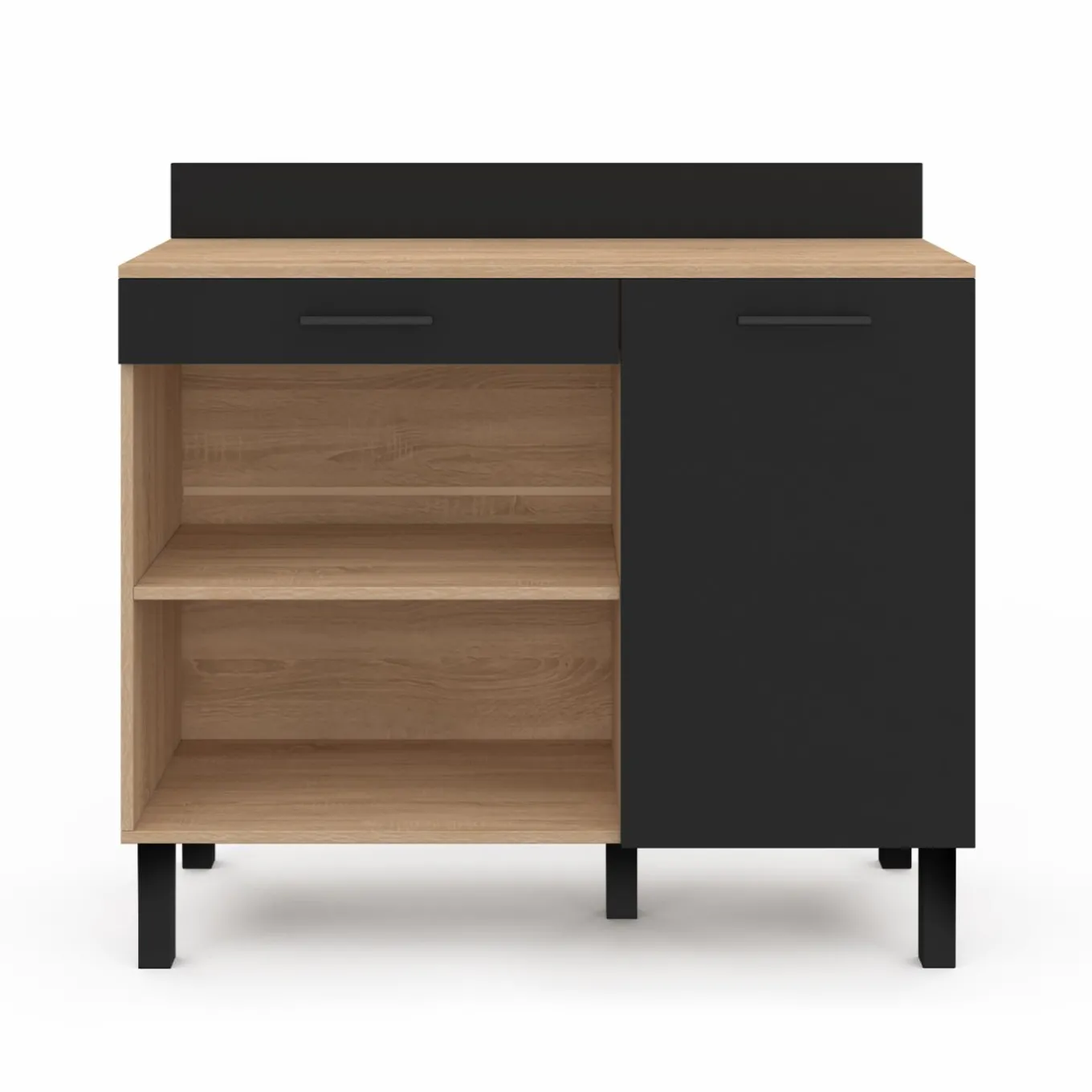IDMarket Buffet bas de cuisine en bois façon hêtre 100 cm porte + tiroir noir* Meubles De Cuisine Avec Plan De Travail|Buffets De Cuisine