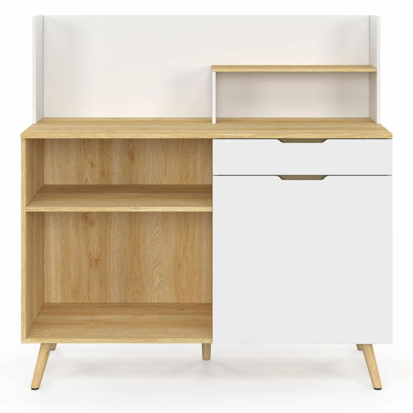 IDMarket Buffet bas de cuisine hêtre et blanc* Collection Scandinave|Meubles De Cuisine Avec Plan De Travail