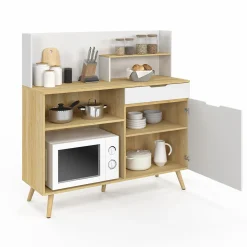 IDMarket Buffet bas de cuisine hêtre et blanc* Collection Scandinave|Meubles De Cuisine Avec Plan De Travail