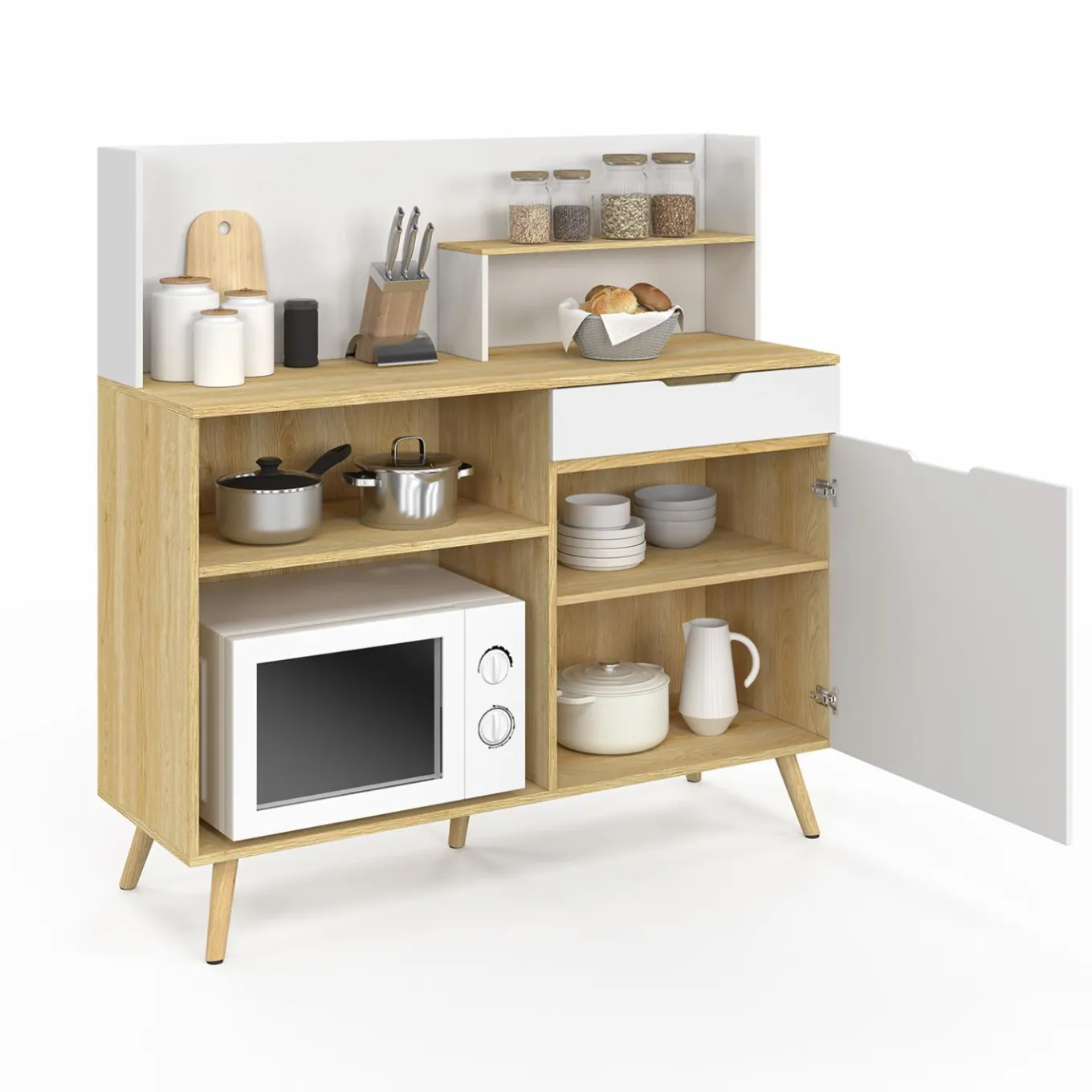 IDMarket Buffet bas de cuisine hêtre et blanc* Collection Scandinave|Meubles De Cuisine Avec Plan De Travail