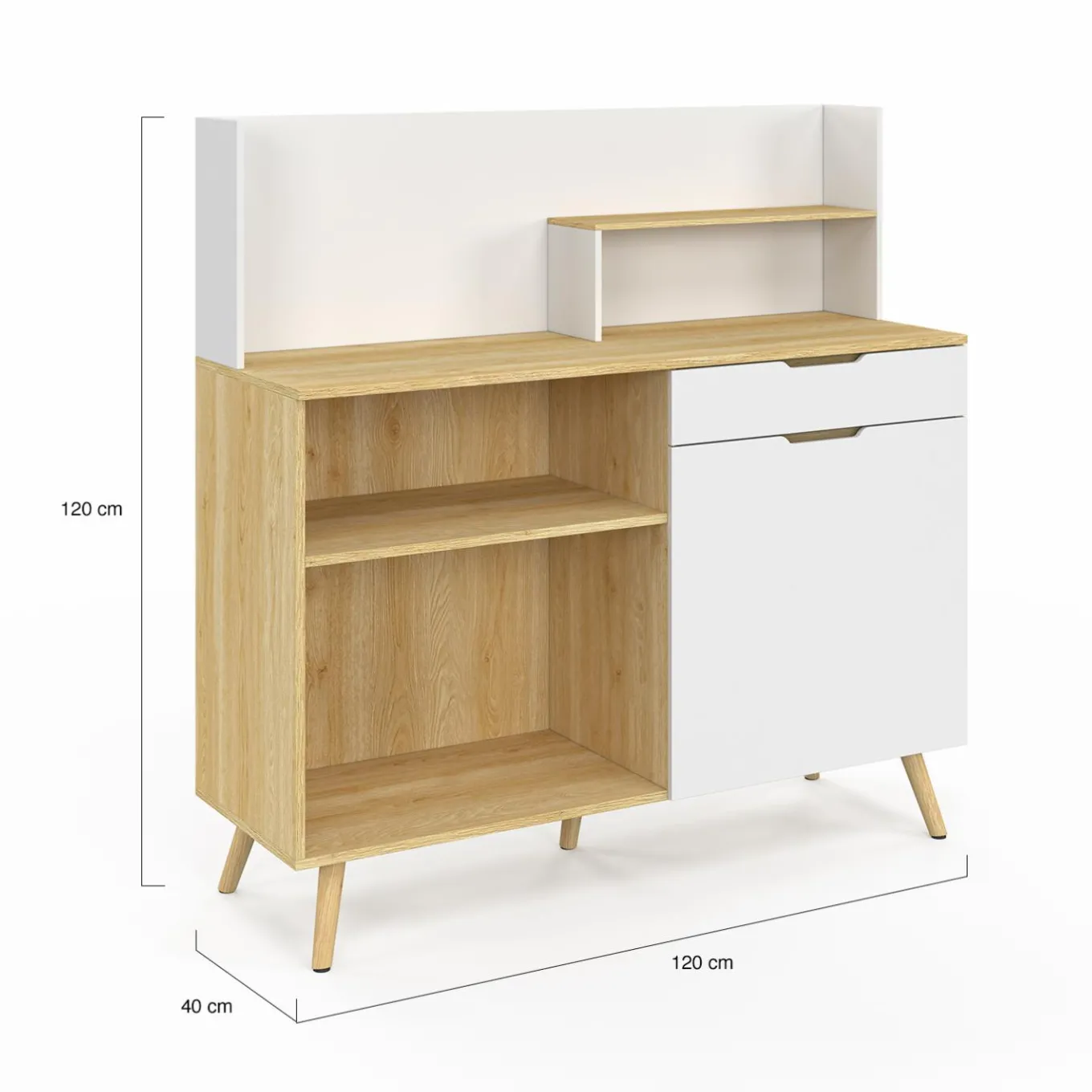IDMarket Buffet bas de cuisine hêtre et blanc* Collection Scandinave|Meubles De Cuisine Avec Plan De Travail