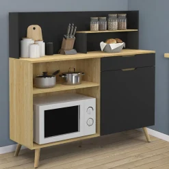 IDMarket Buffet bas de cuisine hêtre et noir* Collection Scandinave|Meubles De Cuisine Avec Plan De Travail
