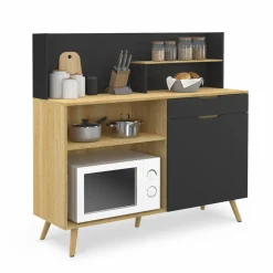 IDMarket Buffet bas de cuisine hêtre et noir* Collection Scandinave|Meubles De Cuisine Avec Plan De Travail